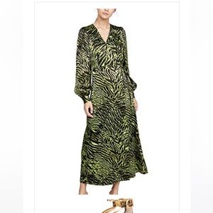 Ganni Silk Zebra Print Wrap Maxi Dress